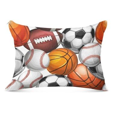 Imagem de Bolas esportivas de desenho animado bolas de basquete fronha decorativa com zíper luxo padrão king queen size fronha para travesseiro para cama de casa sofá, tamanho padrão, 51 cm x 66 cm
