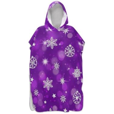 Imagem de Joisal Poncho de surfe reutilizável para adultos trocador de roupão toalha de praia floral branco flocos de neve roxo unissex adulto poncho com capuz