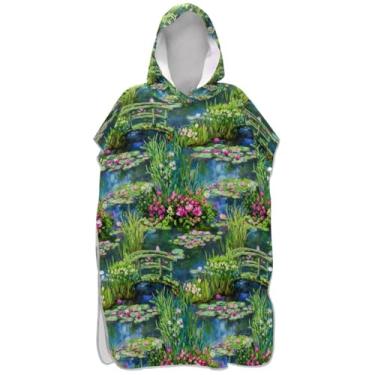 Imagem de Joisal Roupão para trocador de poncho de surfe plus size para praia Adul toalha floral nenúfares ponchos de praia para homens