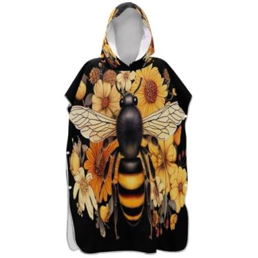 Imagem de Joisal Poncho de surfe plus size trocador de roupão adulto praia moletom toalha natação abelha flores floral unissex adulto poncho com capuz