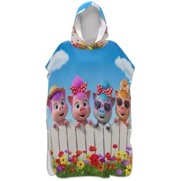 Imagem de Joisal Poncho de surfe para adultos trocador de roupa de praia com capuz toalha de banho leve feminina ponchos com capuz fofo desenho animado porco