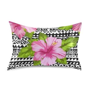 Imagem de Fronhas para cabelo hibisco flores rosa preto branco cetim refrescante king queen capas de almofadas padrão estampa animal decoração travesseiro queen size 76.2 cm x 50.8 cm