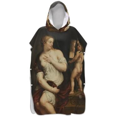 Imagem de Joisal Poncho de surfe trocador de roupão para praia Adul toalha com capuz absorvente de natação poncho masculino com capuz pintura barroca Vênus
