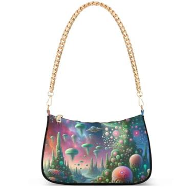Imagem de Xray Flowers Bolsa moderna fantasia Hobo Party Clutch feminina designer bolsa de mão corrente pequena bolsa de ombro, Fairyland Cogumelo