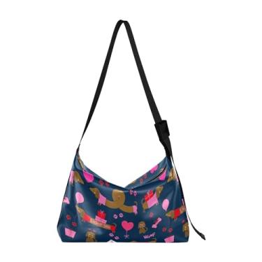 Imagem de Bolsa Hobo Feminina de Couro PU Azul Escuro Bonito Crocodilo Bolsa de Couro Grande Estampa Animal Colorida Bolsa Hobo, Design de cachorro Diversos Dachshunds Divertidos