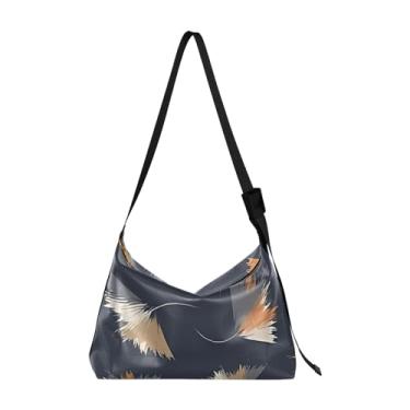 Imagem de Bolsas femininas de couro marrom azul escuro em aquarela Hobo Grande Bolsa feminina com estampa floral moderna bolsas femininas de outono, Flores pretas
