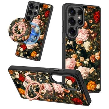 Imagem de Meshine Capa para Galaxy S25 Ultra, compatível com MagSafe, suporte magnético de rotação de 360°, fosco com flores fofas para mulheres e meninas, capa de moda engraçada para Samsung Galaxy S25 Ultra