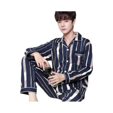 Imagem de Pijamas De Algodão De Manga Longa Para Homens Em Tamanhos Grandes, Con