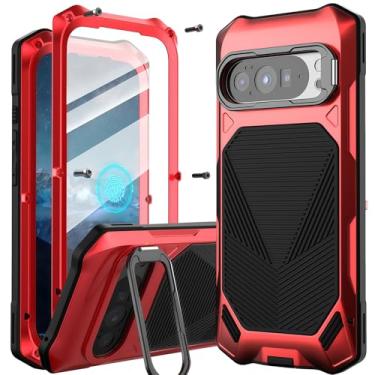 Imagem de YQODSZ Capa para Google Pixel 10 Pro XL com suporte de anel de câmera, [protetor de tela embutido] [proteção de nível militar] Capa protetora resistente de corpo inteiro para Pixel 10 Pro XL vermelha