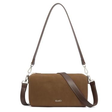 Imagem de CLUCI Bolsa transversal de couro, bolsa barril para mulheres, bolsa de ombro minimalista e elegante com alça bidirecional, Marrom café