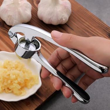 Imagem de 1 moedor de alho portátil com alça ergonômica antiderrapante, triturador manual fácil de limpar para alho, gengibre, limão e molho, prata