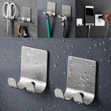 Imagem de Kit 2 Gancho Suporte Parede Cabide Adesivo Alta Aderência Dupla Face Metal Chave Celular Aço Inox MONOLO (Prata)