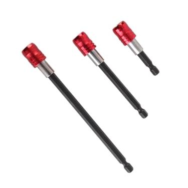 Imagem de Generic 3 Pçs de Aço Duro Magnético Bit Titular Barra Extensão 1/4 "haste Sextavada para Chave de Fenda Elétrica Bits Conjunto Ferramentas Diy (trio vermelho)