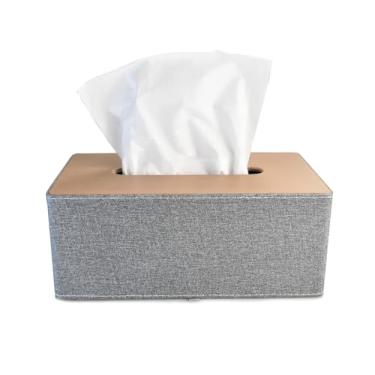 Imagem de Caixa de lenços de papel antigo, caixa de guardanapo retangular de couro PU, suporte de lenços de papel para carro de escritório em casa com fundo magnético, organizador de lenços faciais (cinza