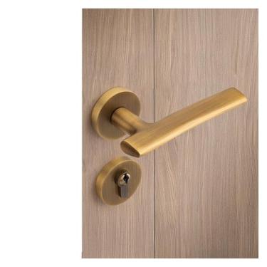 Imagem de Fechadura de porta de quarto de latão, maçaneta de porta de cobre puro francês, fechadura de porta de madeira silenciosa dividida simples (bronze francês)