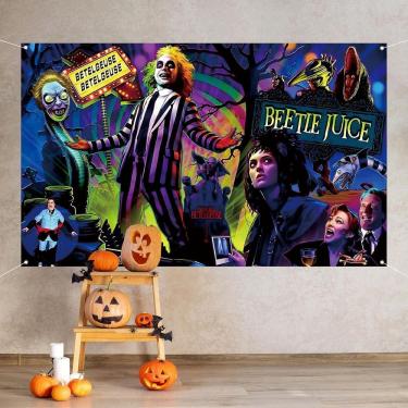 Imagem de Tapeçaria Beetle Juice, parede de Halloween, 150x100cm, microtecido