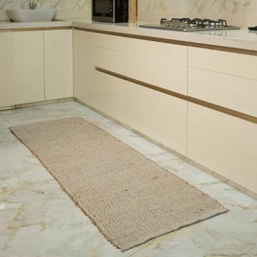 Imagem de FURNISHFUL FINESSE Tapete de juta algodão tecido à mão natural para sala de estar, quarto, cozinha, corredor, entrada - decoração boêmia vintage rústica - (juta de algodão de 6 x 15 cm)