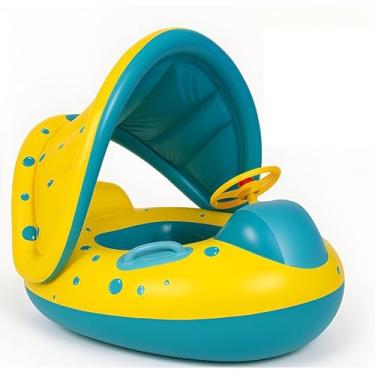 Imagem de Boia Inflável Infantil com Toldo Removível, Volante com Buzina e Assento Reforçado – PVC Resistente, Fácil de Inflar, Protege do Sol – Para Bebês de 6 Meses até 3 Anos – Piscina e Praia (Azul)