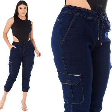 Imagem de Calça Jeans Feminina Jogger HNO Bolso Lateral Azul Escuro - HNO Jeans,