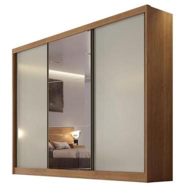 Imagem de Guarda Roupa Casal Duna 3 Portas 8 Gavetas Cumaru 25 Fendi com Espelho