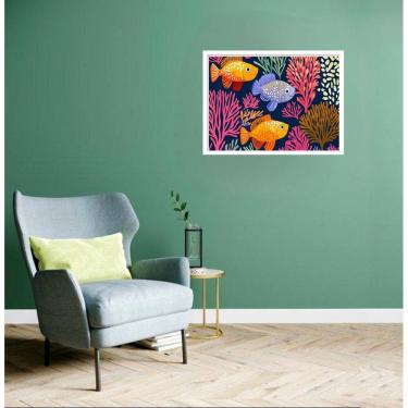 Imagem de Quadro Decorativo Peixes Laranja Corais - 50X70Cm