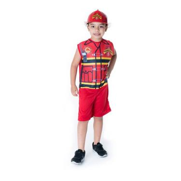 Imagem de Kit Fantasia Infantil Bombeiro Tamanho M de 06 a 08 Anos