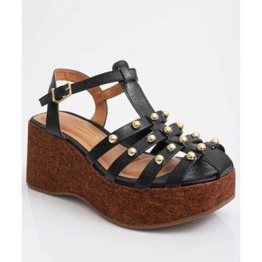 Imagem de Sandália Feminina Plataforma Tiras Tachas Vizzano-11218, 35, Preto