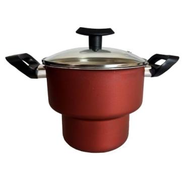 Imagem de Cuscuzeira Antiaderente N16 Cuscuz Tampa de Vidro Não Gruda Fogão a gás e Eletrico(Cereja)