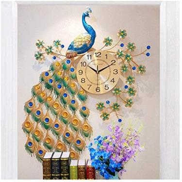 Imagem de U5GAAALPPQ9 Relógio de parede de pavão criativo estilo europeu sala de estar casa silencioso atmosfera