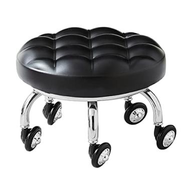 Imagem de SGeneE Banqueta de rolamento baixo com rodas, rodas não enrolam cabelo, almofada de 38 cm de largura, banco de rolo banquinho curto com rodízio giratório universal rodas de couro pequeno Stoo preto