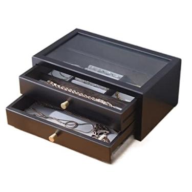 Imagem de Caixa de joias caixa de joias removível de camada dupla caixa de joias de madeira anel organizador de colar e brinco caixa de armazenamento de joias organizador de joias (XS 31,5 * 19 * 13 cm)