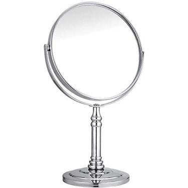 Imagem de U5GAAALPPQ9 Espelhos penteadeira de banheiro rotação de 360° bancada dupla face 20 cm, mesa de barbear e banheiro (cor: prata, tamanho: redondo 17,8 cm)