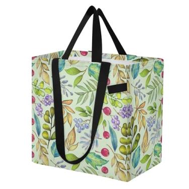 Imagem de SEHANY Sacolas de compras reutilizáveis de folhas verdes com alças reforçadas, bolsa de compras de lona dobrável à prova d'água de grande capacidade para viagem, cozinha, praia