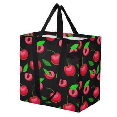 Imagem de SEHANY Sacola de compras reutilizável de cereja fofa com alças reforçadas, bolsa de compras de lona dobrável à prova d'água de grande capacidade para viagem, cozinha, praia