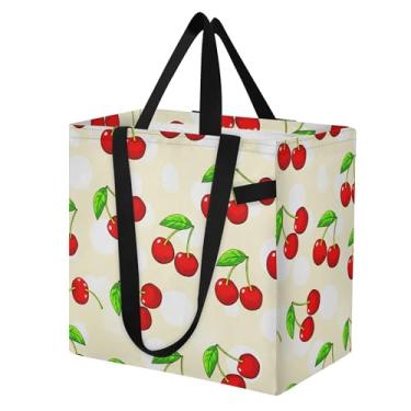 Imagem de SEHANY Sacola de compras reutilizável de cereja fofa com alças reforçadas, bolsa de compras de lona dobrável à prova d'água de grande capacidade para viagem, cozinha, praia