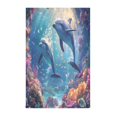 Imagem de Wassud Toalhas de cozinha engraçadas golfinho toalha de prato de cozinha 1 pacote panos de prato macios com laço para pendurar toalha de mão super absorvente de secagem rápida toalhas de chá de mesa