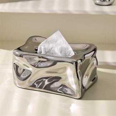 Imagem de x3anggyt5 Capa de caixa de lenços de papel cerâmico, textura irregular, casa, sala de estar, escritório, organizador de mesa, branco, suporte de caixa de lenços de papel prateado (prata)
