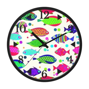 Imagem de STAYTOP Relógio de parede de LED de peixe colorido para quarto com brilho noturno, relógios de parede silenciosos de 30 cm para decoração de sala de estar, controle de som, relógio de parede moderno