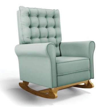 Imagem de Poltrona de Amamentação com Balanço Manu Veludo Base de Madeira - D'Ro