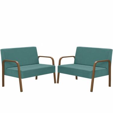 Imagem de Kit Poltrona Decorativa 2 Namoradeiras Luna Braço Madeira D Salla Suede