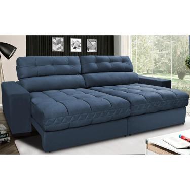 Imagem de Sofá Retrátil E Reclinável Com Molas Ensacadas Cama Inbox Master 2,72m Tecido Suede Azul