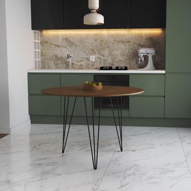 Imagem de Mesa De Jantar Redonda 90Cm Amêndoa Clips 3 Pés Ferro Preto Cor: Amendoa