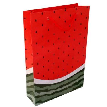 Imagem de Kit 100 Sacolas Papel Melancia 25X17X6Cm Festa Presente 90G