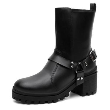 Imagem de Bota Feminina Cano Médio Cabresto Tratorada Bico Redondo - Valentina K