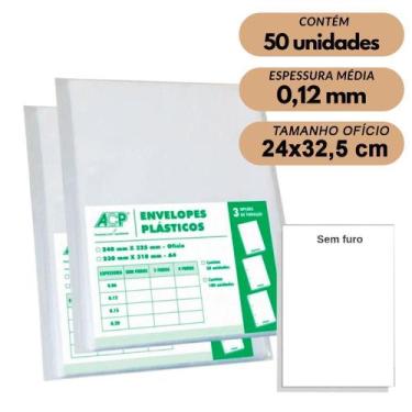Imagem de Envelope Saco Plástico Ofício Acp 0,12Mm Sem Furos C/50