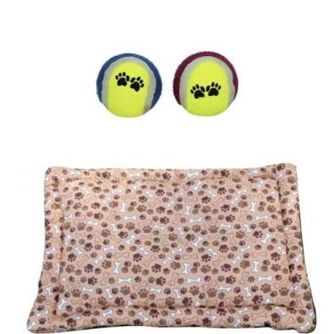 Imagem de Kit Para Cães E Gatos - 1 Colchonete M E 1 Bola Tênis Marrom - Nica pe