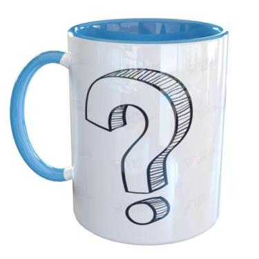 Imagem de Caneca Porcelana Interrogação Dúvida - Pense Canecas, Azul Claro