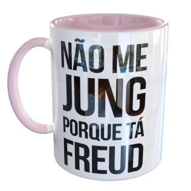 Imagem de Caneca Porcelana Psicologia Não Me Jung Tá Freud - Pense Canecas, Rosa