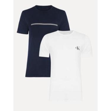 Imagem de Kit Camisetas Calvin Klein Jeans | Sash e Mono Logo Re Issue Azul Marinho/Branca 2UN-Masculino