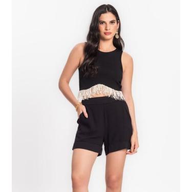 Imagem de Shorts Feminino Em Viscose Creponada Endless Preto, M, Preto